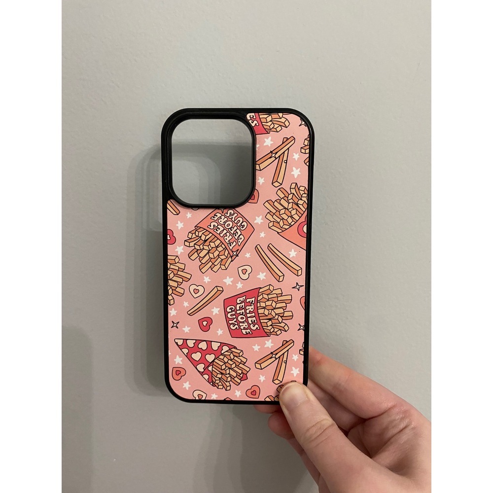 iPhone 14 Pro Case Unisex OS Pink Fries Before Guysβ Graphic Heart Print Bumper